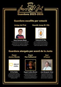 Cartell anunciant els guanyadors dels Guardons d'Amics d'El Prat 2025-2026